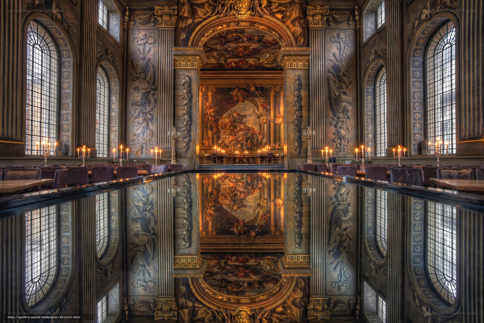 Grand hall with reflective pool