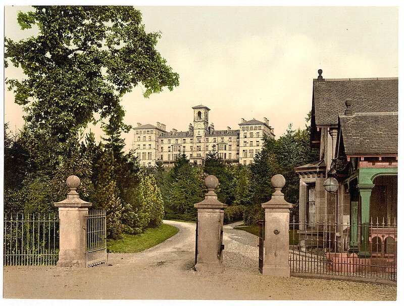 Grand hotel with gated entrance