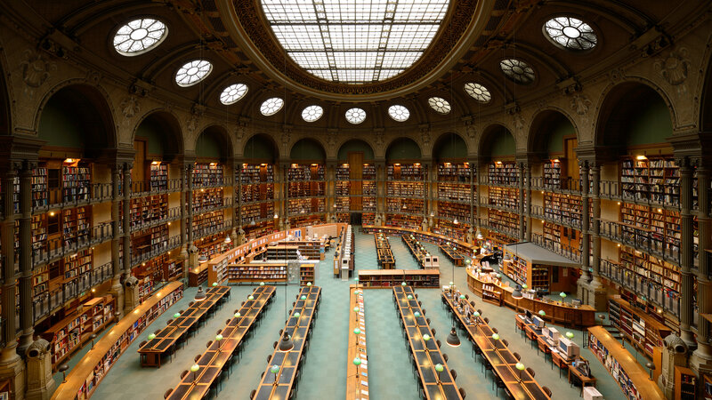 Grand Library Interior — Brown, Serene, Afternoon