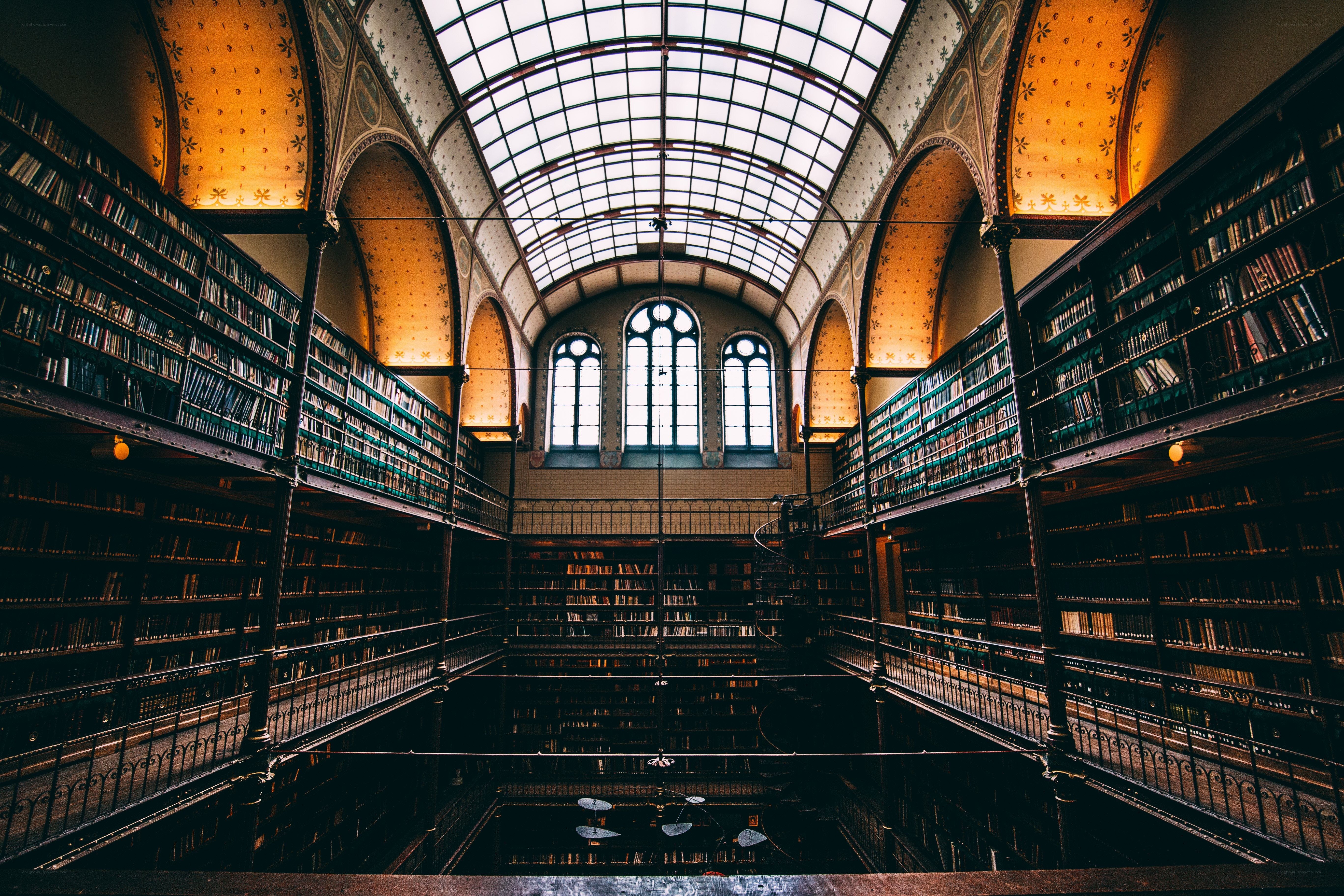 Grand library with arched ceiling