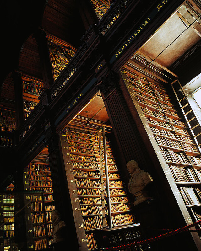 Grand library with bookshelves