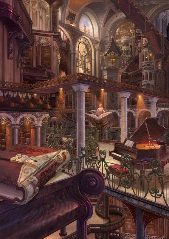 Grand library with piano