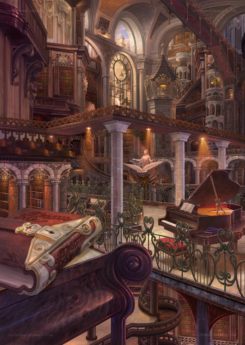 Grand library with piano