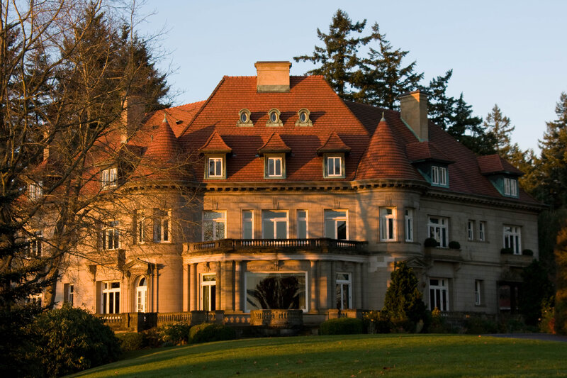 grand mansion with red roof