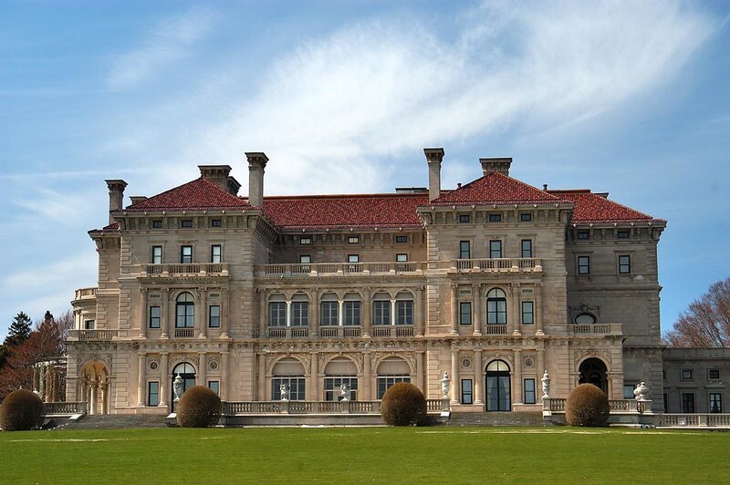 grand mansion with red roof
