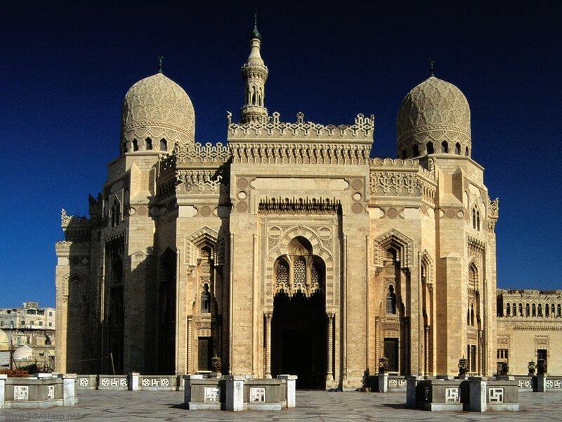 Grand mosque with domes and minarets