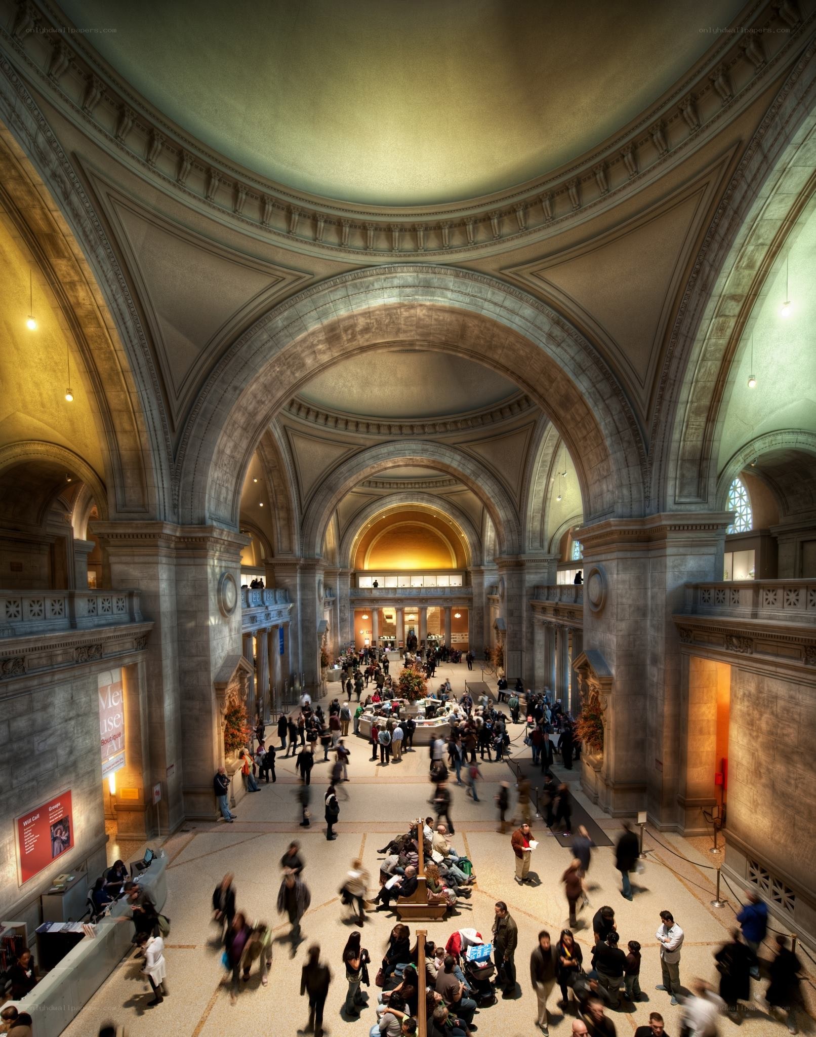 Grand museum hall with visitors