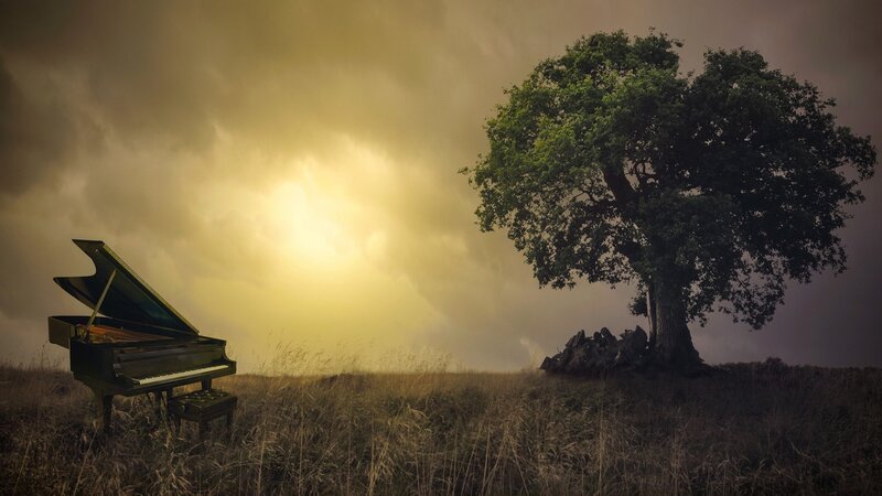 Grand Piano in Field — Yellow