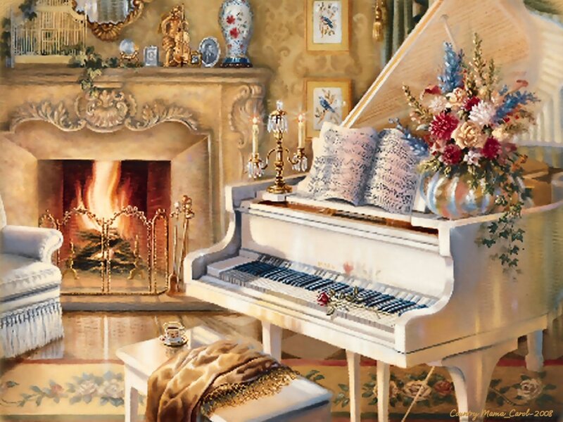 Grand Piano in Living Room — White