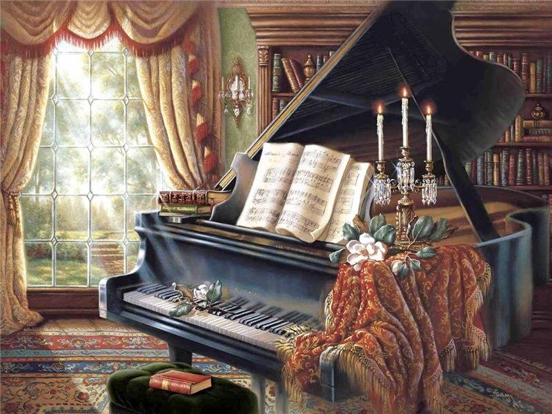 Grand Piano in Room — Black
