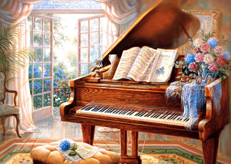 Grand Piano in Sunlit Room