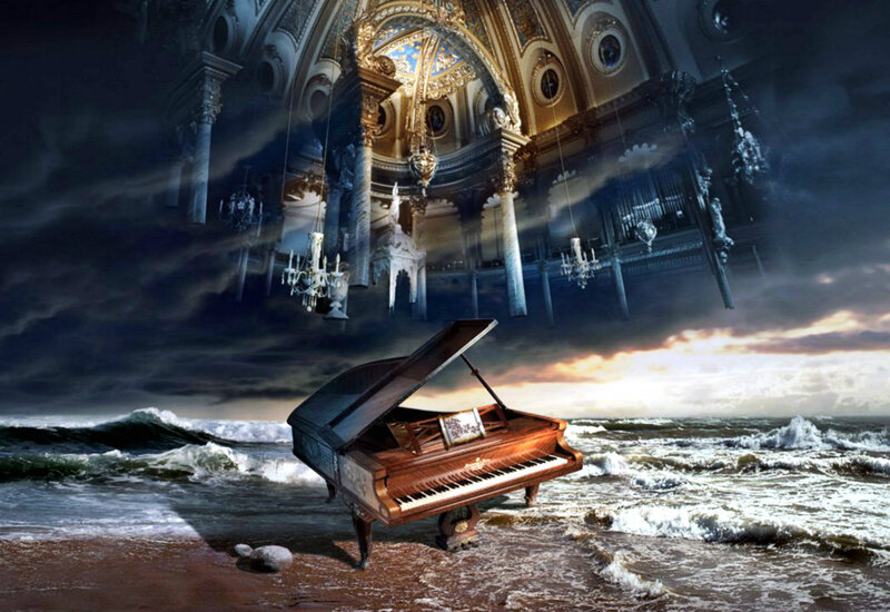 Grand Piano on Beach — Brown