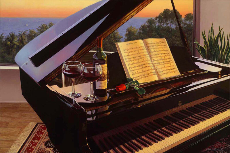 Grand Piano with Wine — Black