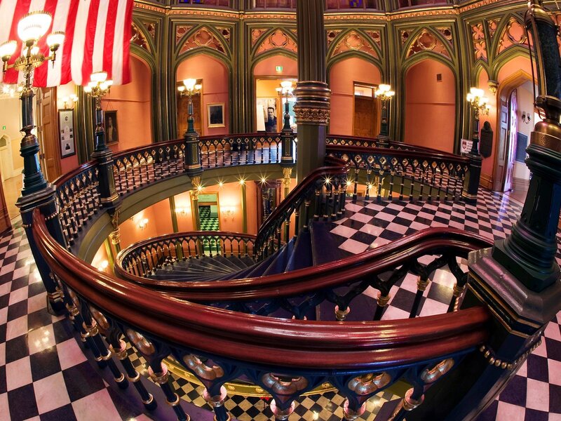 Grand spiral staircase interior