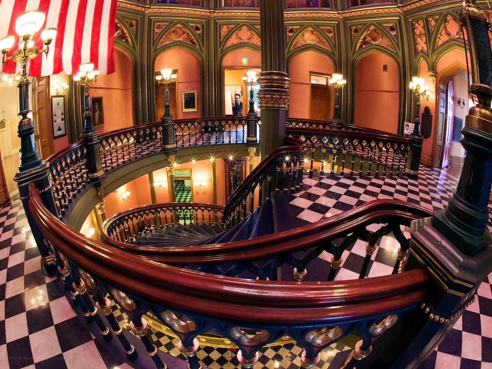 Grand spiral staircase interior