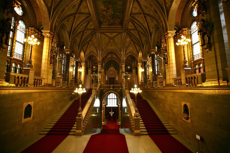 Grand staircase in a historic hall
