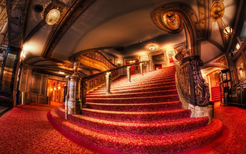 Grand Staircase Interior — Red, Opulent, Photograph