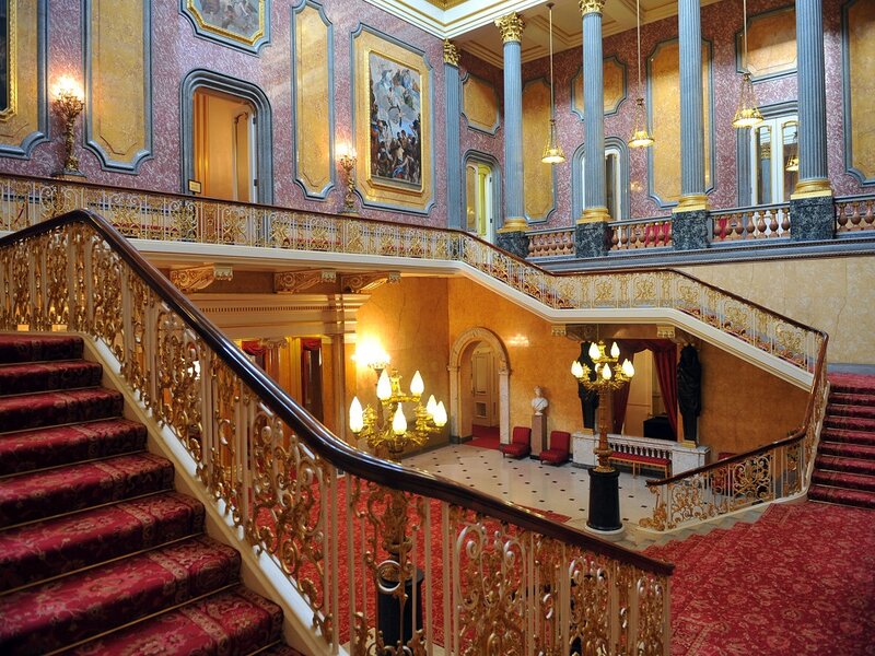 Grand Staircase Interior — Red, Opulent