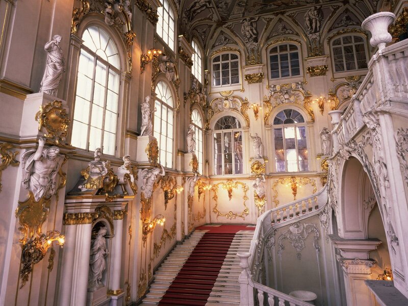 Grand Staircase Interior — White, Opulent