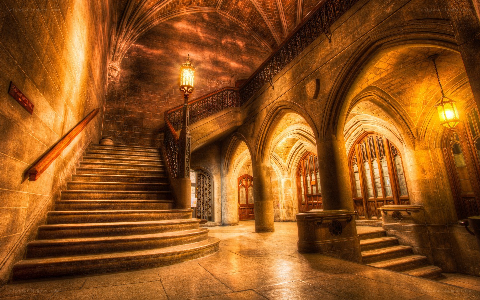 Grand stone staircase hall