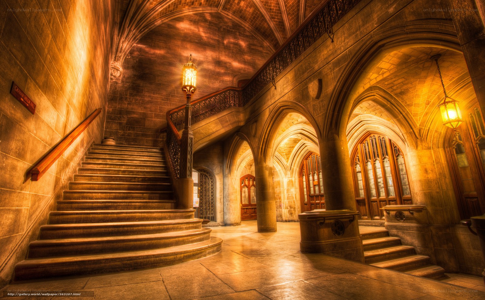 Grand stone staircase hall