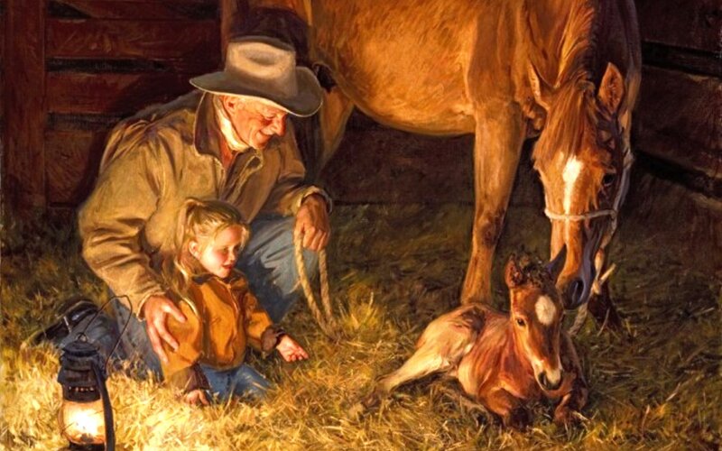 Grandfather and Child with Foal