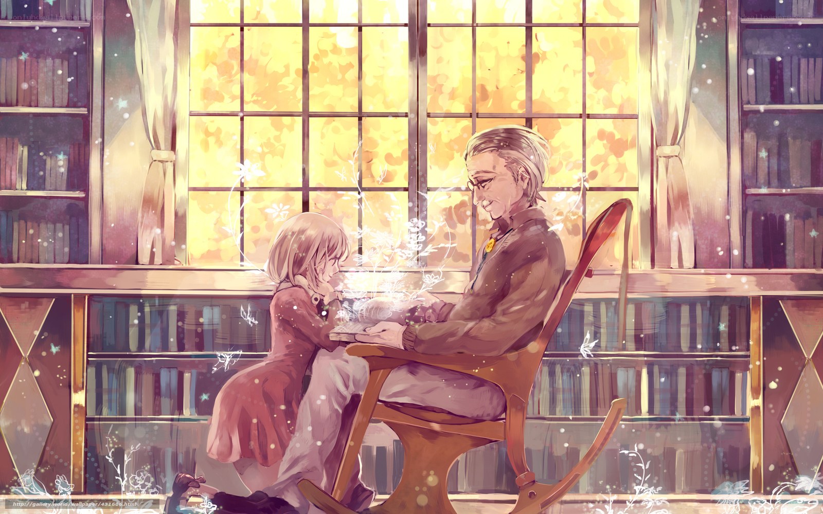 Grandfather and granddaughter reading