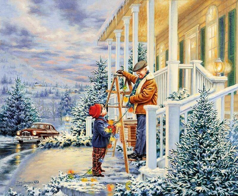 Grandfather and Grandson Decorating