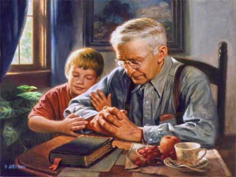 Grandfather and Grandson Praying