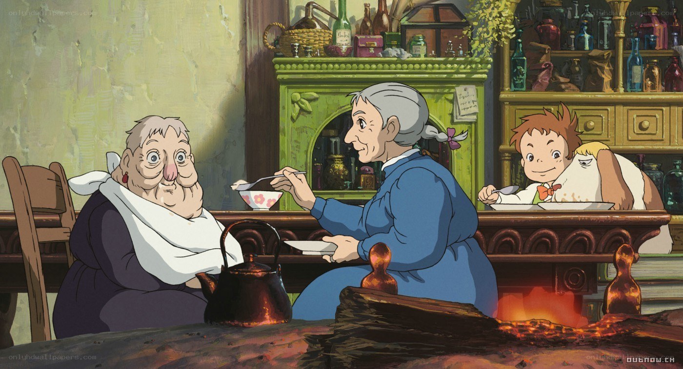 Grandma feeds a child