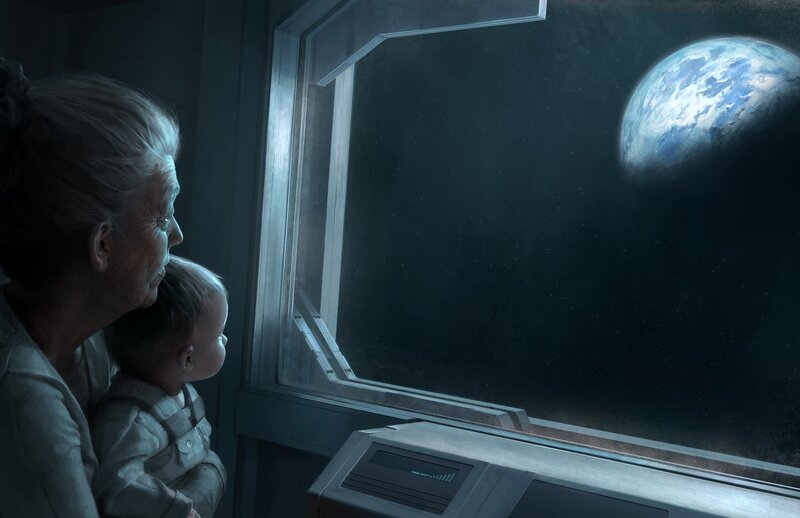 Grandmother and child view Earth