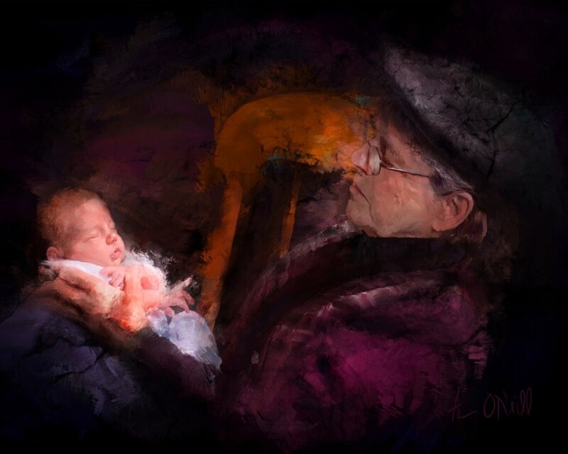 Grandmother holding newborn baby