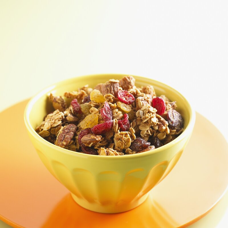 granola in a yellow bowl