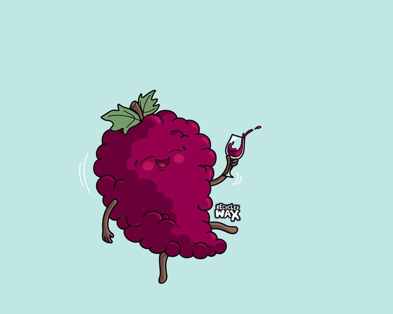 grape character with wine glass