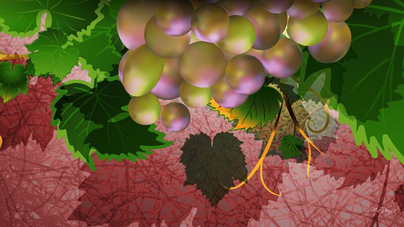 Grape Cluster with Leaves