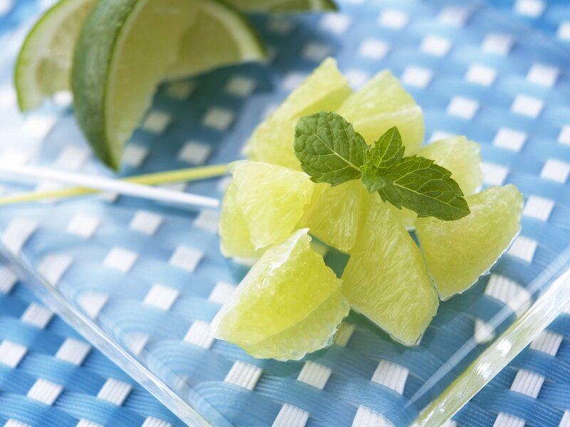 grapefruit and mint on a plate