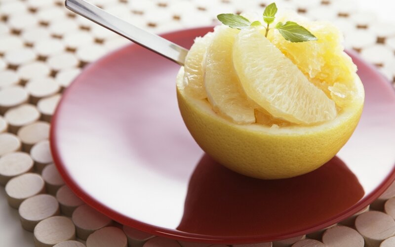 Grapefruit Dessert — Yellow, Fresh, Photograph, Plate
