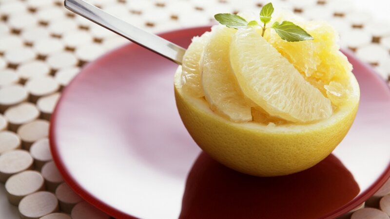 Grapefruit Dessert — Yellow, Fresh, Photograph, Spoon