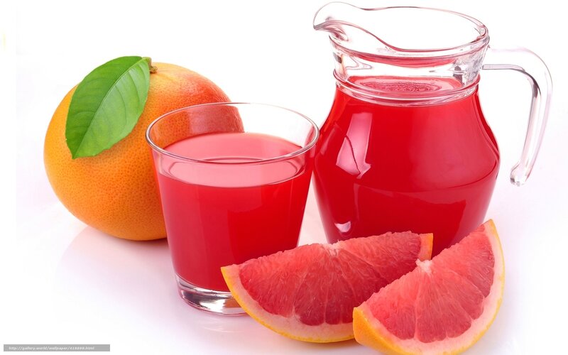 Grapefruit Juice and Fruit — Red, Fresh, Photograph