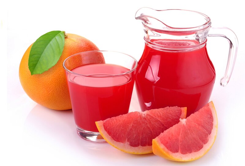 Grapefruit Juice and Fruit — Red, Fresh