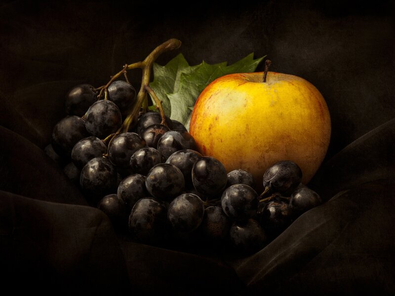 Grapes and Apple — Black