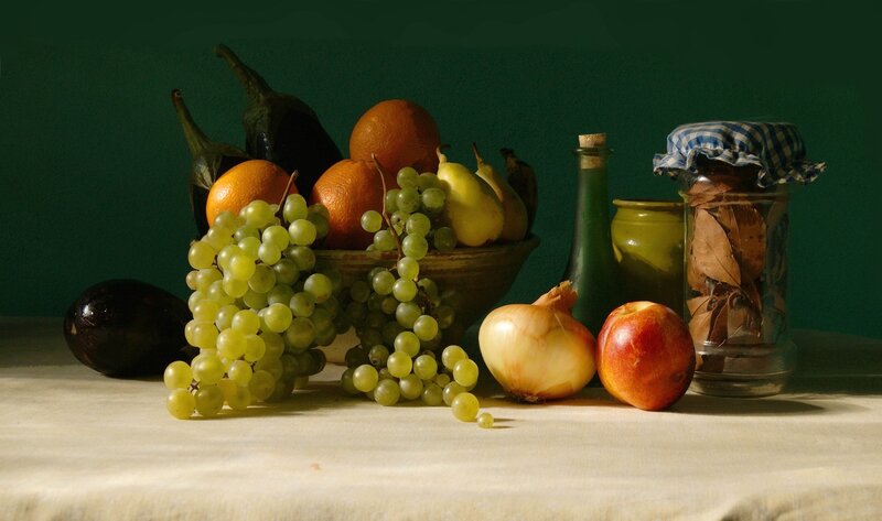 Grapes and Fruit on Table — Green