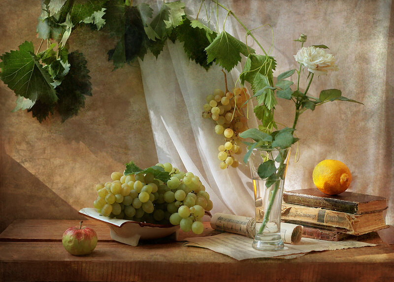 Grapes and Fruit on Table