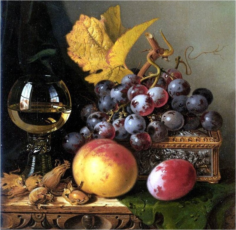 Grapes and Fruit on Table — Yellow, Dramatic