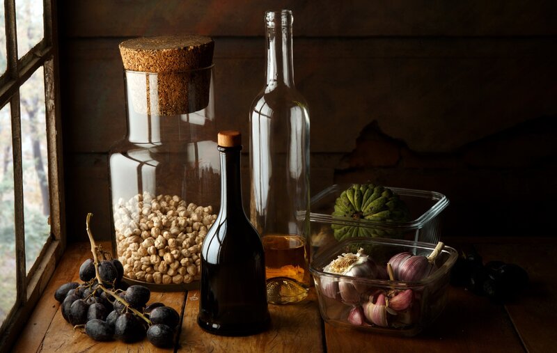 Grapes and Garlic on Table