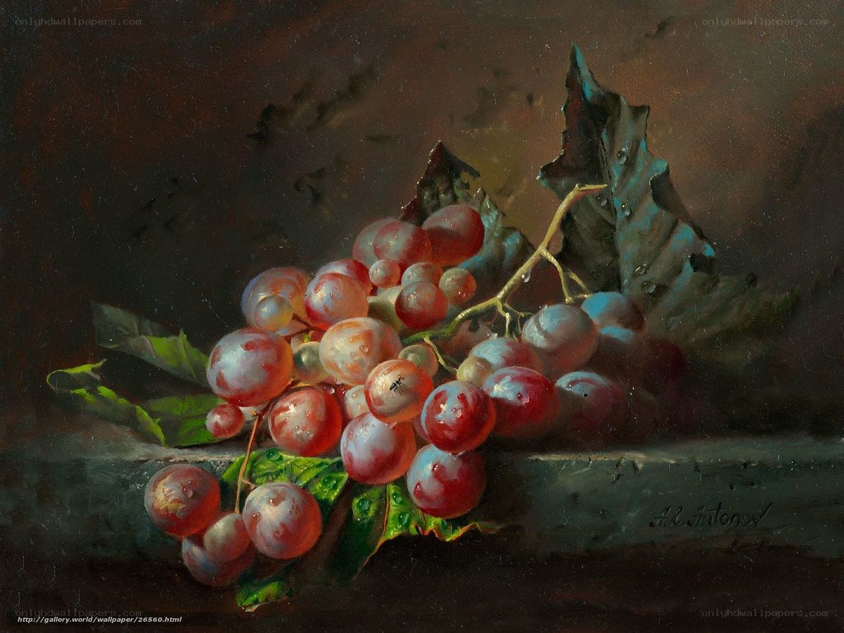 grapes and leaves still life
