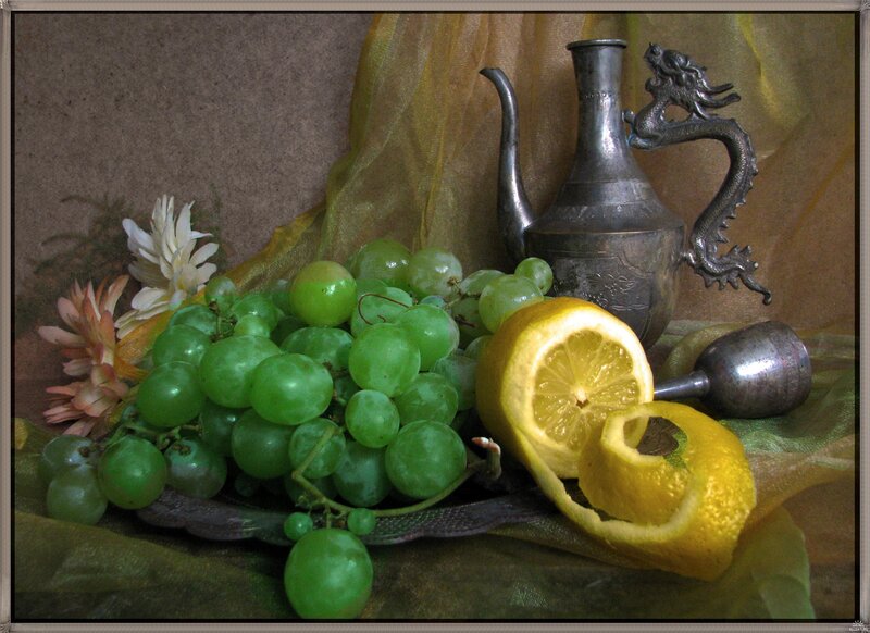 Grapes and Lemon on Cloth
