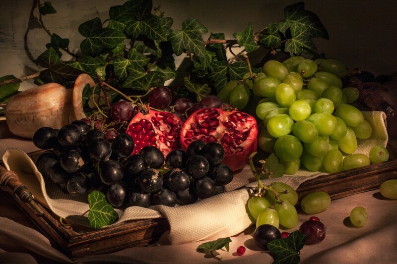 Grapes and Pomegranate — Green, Dramatic