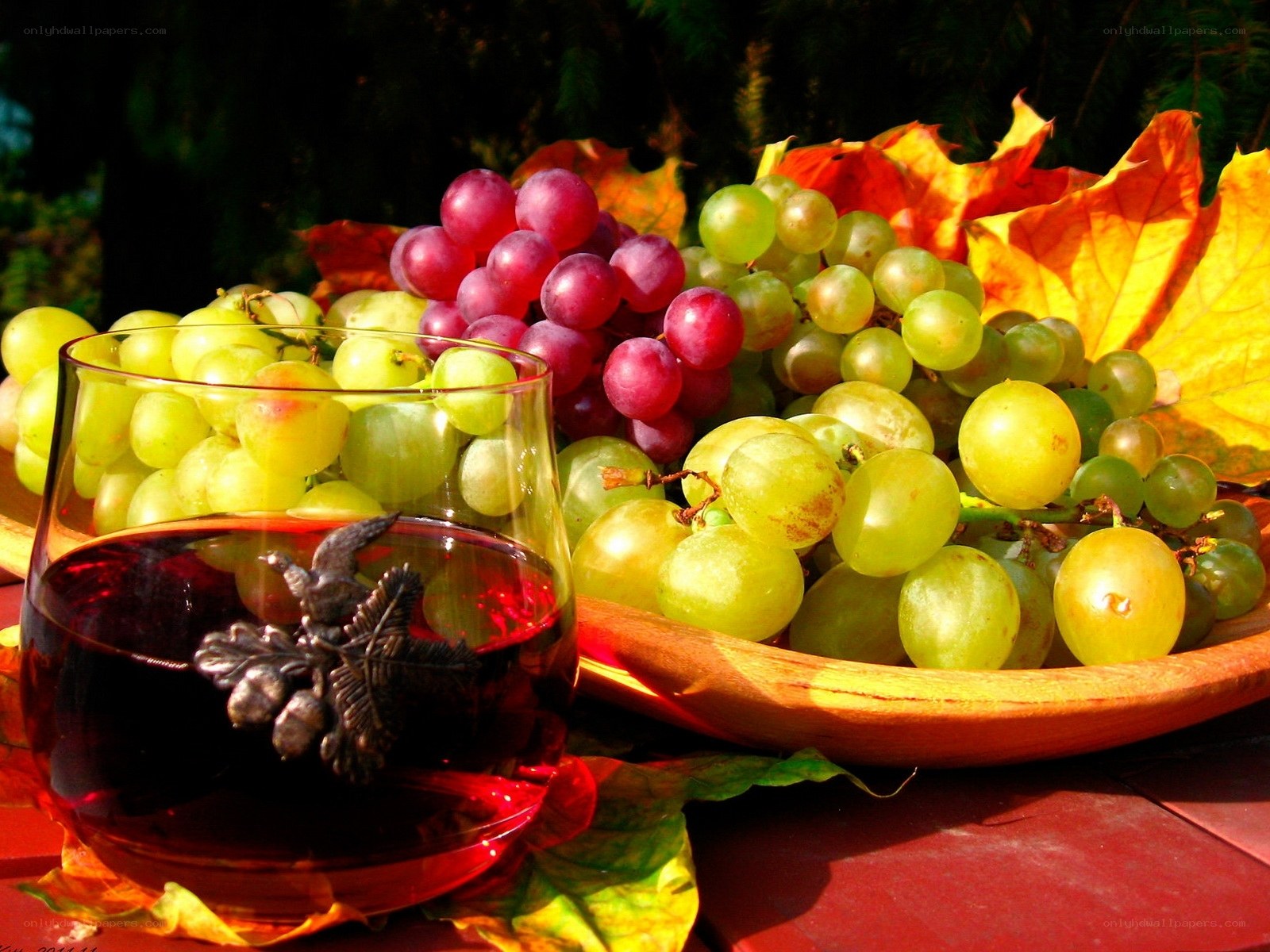 grapes and red wine in autumn