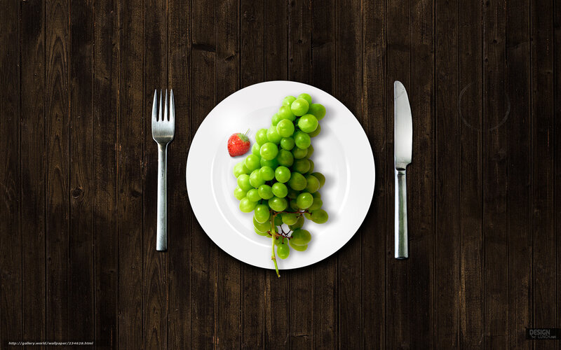 Grapes and Strawberry on Plate — White
